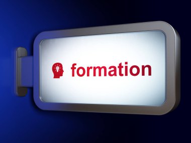 Eğitim kavramı: oluşumu ve kafa ile ampul üzerinde billboard arka plan