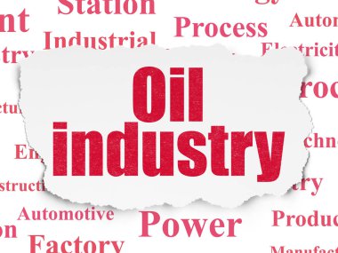 Manufacuring kavramı: petrol endüstrisinin yırtılmış kağıt arka plan üzerinde