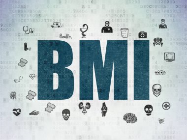 Sağlık kavramı: BMI dijital veri kağıt arka plan üzerinde