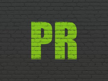 Pazarlama kavramı: Pr duvar arka plan üzerinde