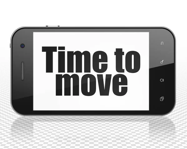 Concetto di timeline: Smartphone con Time to Move on display — Foto Stock