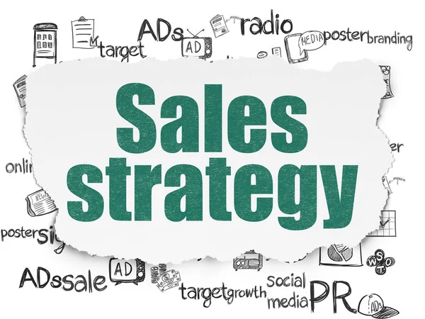 Conceito de publicidade: Estratégia de vendas no fundo papel rasgado — Fotografia de Stock