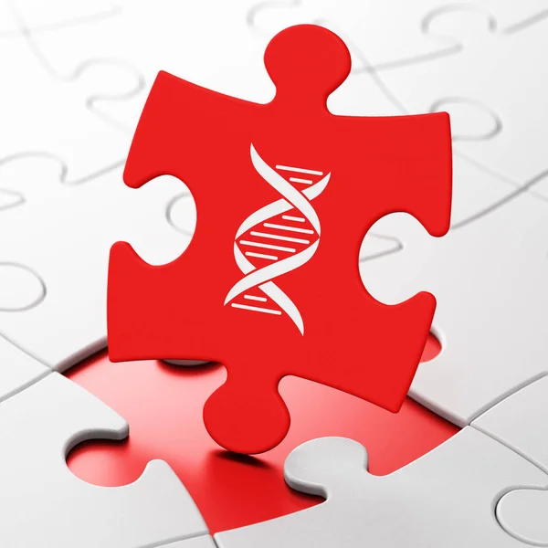 Conceito de ciência: DNA em fundo de quebra-cabeça — Fotografia de Stock