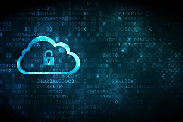 Koncepcja technologii chmury: Cloud z kłódką na tle cyfrowy — Zdjęcie stockowe