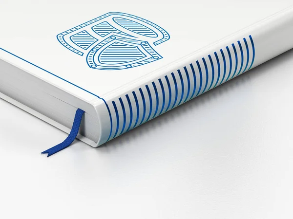 Conceito de banco de dados: livro fechado, Banco de dados com escudo sobre fundo branco — Fotografia de Stock