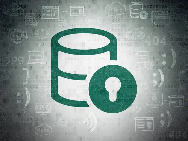Programmierkonzept: Datenbank mit Schloss auf digitalem Datenpapier-Hintergrund — Stockfoto