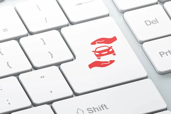 Концепція страхування: автомобіль і пальма на фоні клавіатури комп'ютера — стокове фото