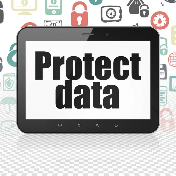 Säkerhetskoncept: surfplatta med skydda Data på displayen — Stockfoto