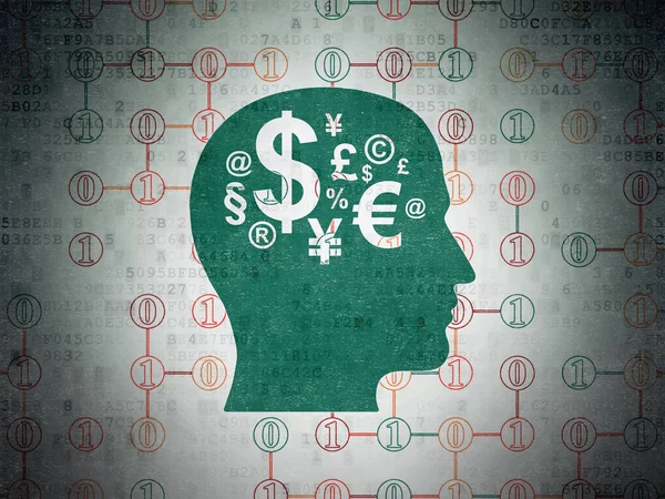 Obchodní koncept: hlava s finanční Symbol na digitální Data papírové pozadí — Stock fotografie