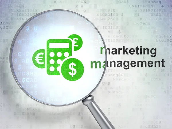 Concetto di marketing: Calcolatrice e Marketing Management con vetro ottico — Foto Stock