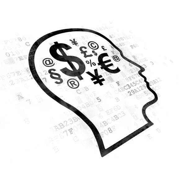 学习理念︰ 头与财务上的符号数字背景 — 图库照片