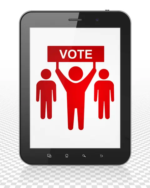 Politikai koncepció: tabletta Pc számítógép, a választási kampány a kijelzőn — Stock Fotó
