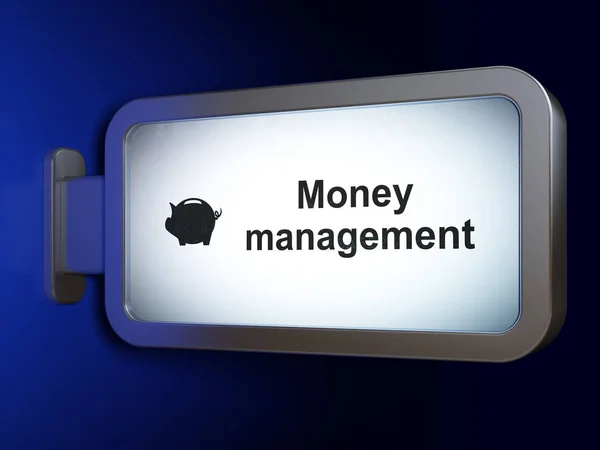 Para kavramı: para yönetimi ve para Kasası üzerinde billboard arka plan — Stok fotoğraf