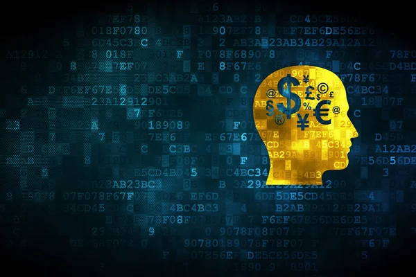 Concetto pubblicitario: Head With Finance Symbol su sfondo digitale — Foto Stock