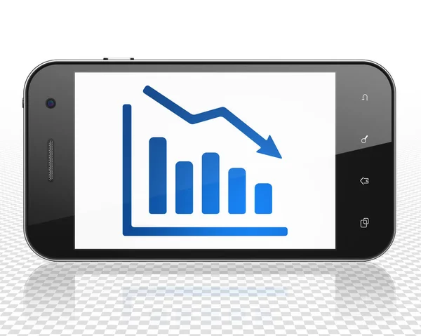 Marketingkonzept: Smartphone mit Verfallsdiagramm auf dem Display — Stockfoto