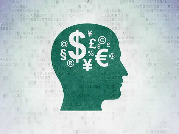 Concepto de marketing: Head With Finance Symbol on Digital Data Paper background —  Fotos de Stock