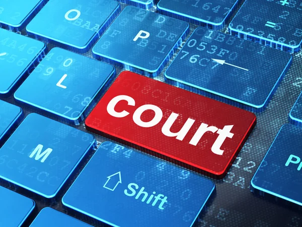 Δικαίου έννοιας: Δικαστήριο σε φόντο υπολογιστή πληκτρολόγιο — Φωτογραφία Αρχείου