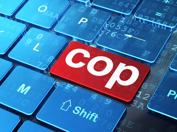 Hukuk kavramı: polis bilgisayar klavye arka plan üzerinde — Stok fotoğraf