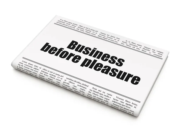 Concepto financiero: titular del periódico Business Before pleasure — Foto de Stock