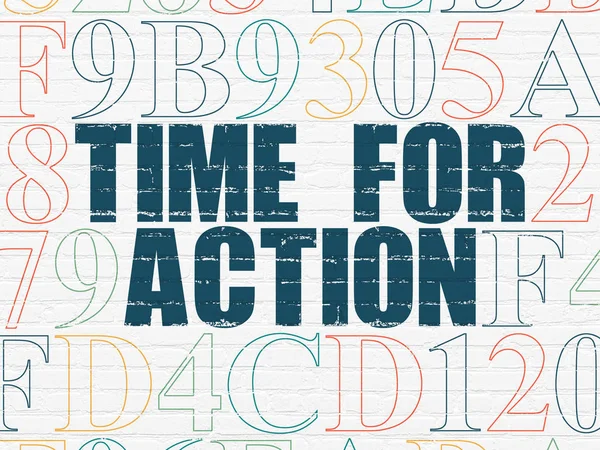 Concepto de tiempo: Tiempo de acción sobre fondo de pared — Foto de Stock