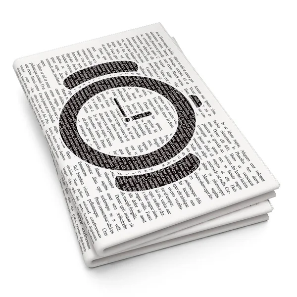 Concetto di tempo: Orologio a mano sullo sfondo del giornale — Foto Stock