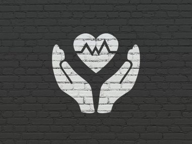 Sigorta kavramı: kalp ve Palm duvar arka plan üzerinde