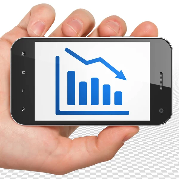 Concepto publicitario: Smartphone de mano con gráfico de declinación en pantalla —  Fotos de Stock