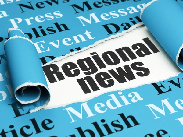 Nyheter koncept: svart text regionala nyheter under sönderrivet papper — Stockfoto
