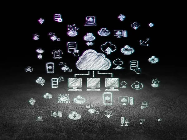 Cloud-Computing-Konzept: Cloud-Netzwerk im Grunge Dark Room — Stockfoto