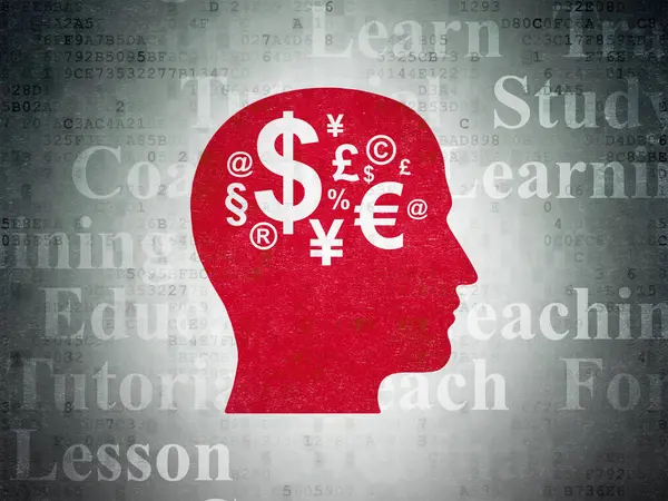 Concepto de educación: Head With Finance Symbol en el fondo del documento de datos digitales —  Fotos de Stock