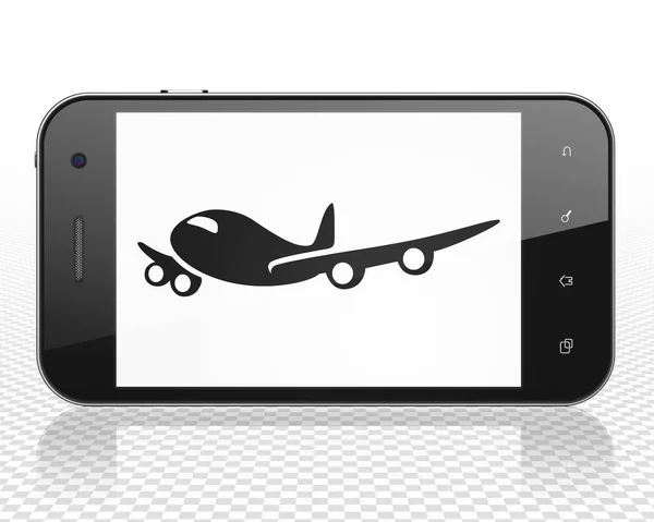 Concepto de turismo: Smartphone con Avión en pantalla —  Fotos de Stock