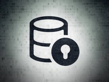 Veritabanı kavramı: veritabanı ile kilit dijital veri kağıt arka plan üzerinde