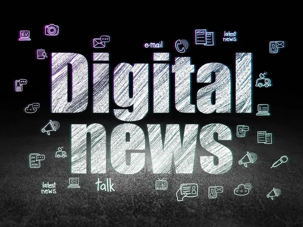 Σχεδιασμός ειδήσεων: Digital News in grunge dark room — Φωτογραφία Αρχείου