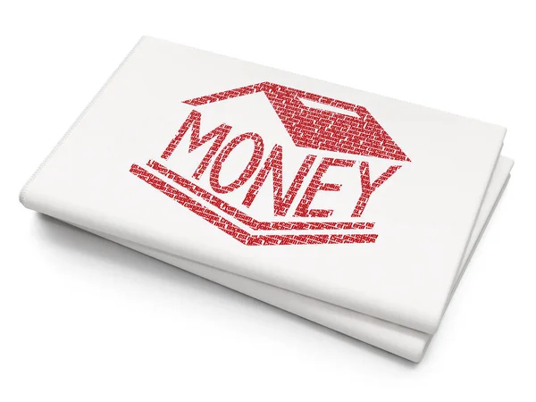 Conceito de moeda: Caixa de dinheiro em fundo de jornal em branco — Fotografia de Stock