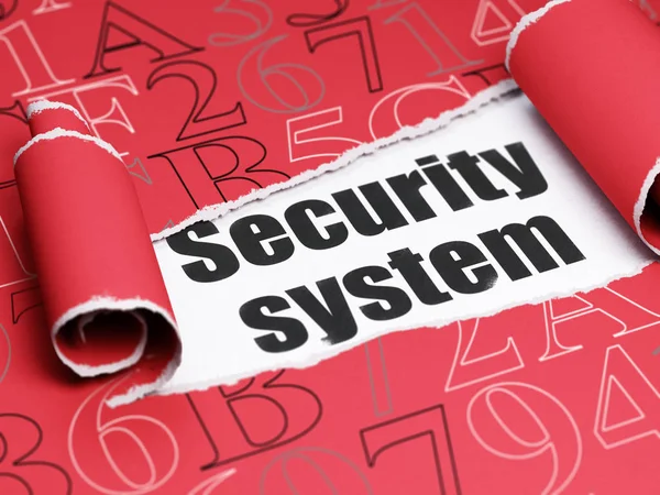 Säkerhetsbegreppet: svart text säkerhetssystem under sönderrivet papper — Stockfoto
