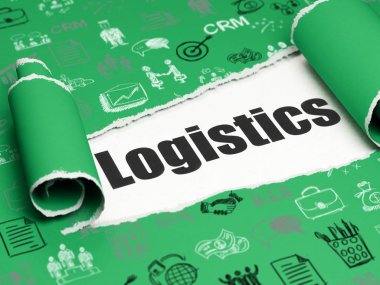 Ekonomi kavramı: metin lojistik yırtık kağıt altında siyah