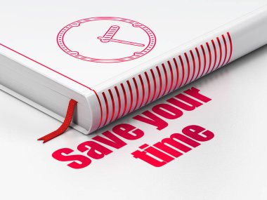Zaman kavramı: kitap saati Save Your Time beyaz arka plan üzerinde