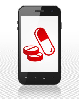 Sağlık kavramı: ekranda hapları ile Smartphone