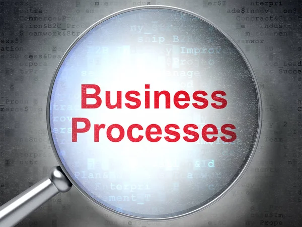 Business concept: Business Processes with optical glass — Stock Photo, Image