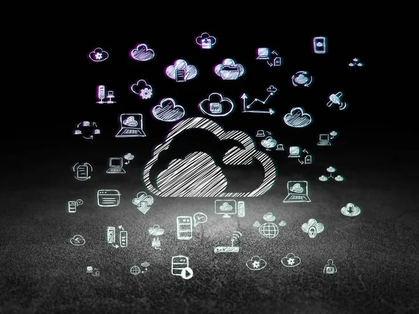 Cloud computing koncepce: Cloud v temné místnosti grunge — Stock fotografie