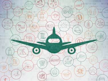 Tatil kavramı: dijital veri kağıt arka plan üzerinde uçak