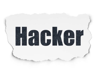 Koruma kavramı: Hacker yırtılmış kağıt arka plan üzerinde