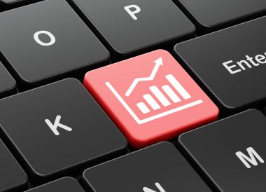 Pazarlama kavramı: büyüme grafik bilgisayar klavye arka plan üzerinde