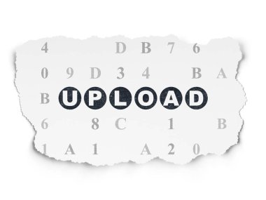 Web geliştirme kavramı: yırtık kağıt arka plan üzerinde Upload