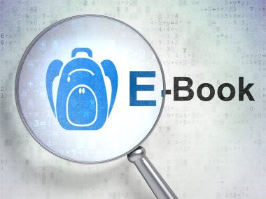 Eğitim kavramı: sırt çantası ve E-kitap ile optik cam