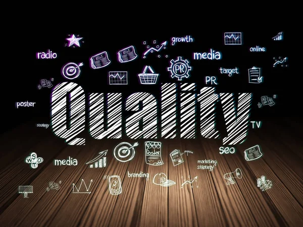 Marketing concept: Quality in grunge dark room — Stock Photo, Image
