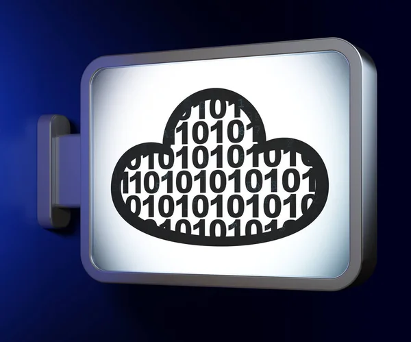Σύννεφο υπολογιστών έννοια: σύννεφο με κωδικό στο billboard φόντο — Φωτογραφία Αρχείου