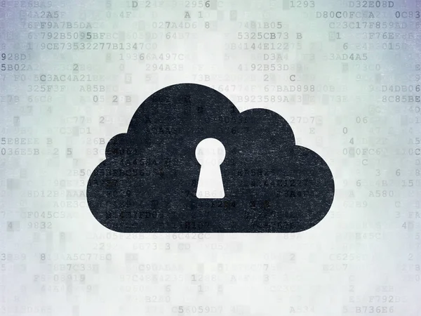 Cloud-Technologie-Konzept: Cloud mit Schlüsselloch auf digitalem Datenpapier-Hintergrund — Stockfoto