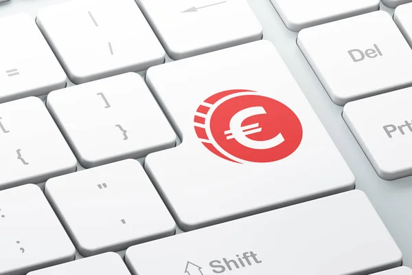 Concepto de moneda: Moneda Euro en el fondo del teclado de la computadora — Foto de Stock