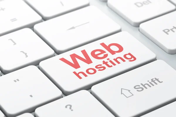 Conceito de desenvolvimento Web: Web Hosting no fundo do teclado do computador — Fotografia de Stock